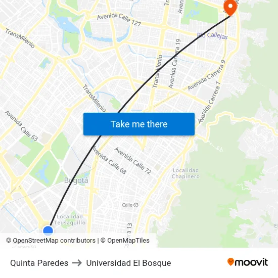 Quinta Paredes to Universidad El Bosque map