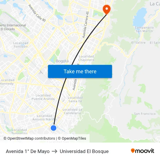 Avenida 1° De Mayo to Universidad El Bosque map