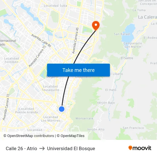 Calle 26 - Atrio to Universidad El Bosque map