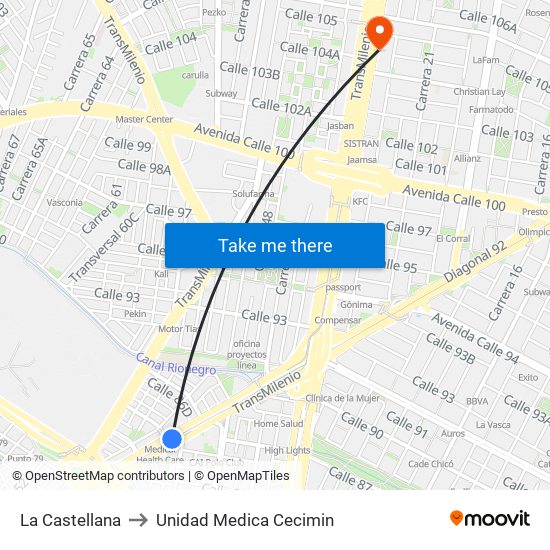 La Castellana to Unidad Medica Cecimin map