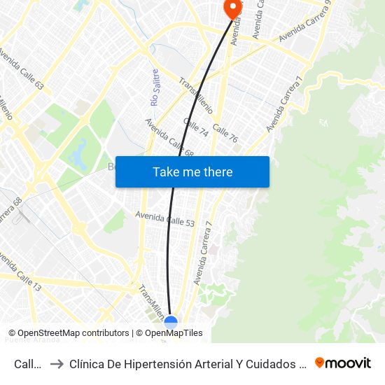 Calle 26 to Clínica De Hipertensión Arterial Y Cuidados Coronarios - Chacc map