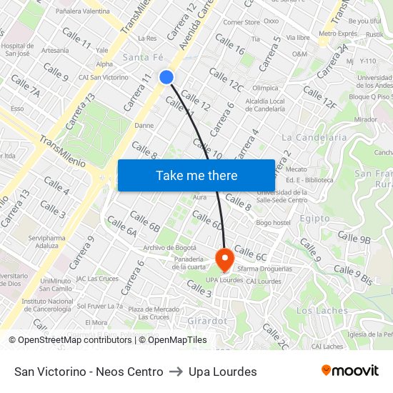 San Victorino - Neos Centro to Upa Lourdes map