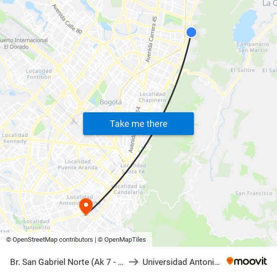 Br. San Gabriel Norte (Ak 7 - Cl 127) (A) to Universidad Antonio Nariño map