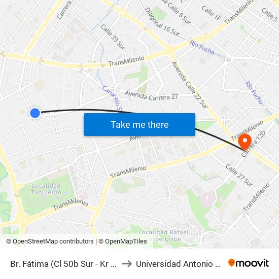 Br. Fátima (Cl 50b Sur - Kr 34) (A) to Universidad Antonio Nariño map