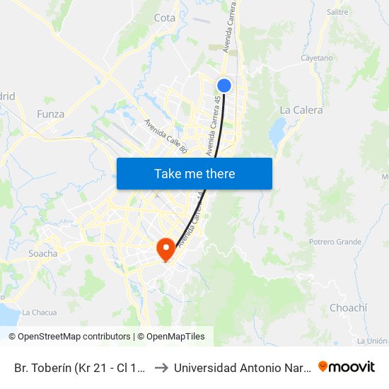 Br. Toberín (Kr 21 - Cl 169) to Universidad Antonio Nariño map