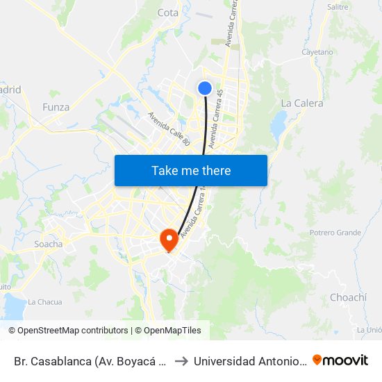 Br. Casablanca (Av. Boyacá - Cl 152b) to Universidad Antonio Nariño map