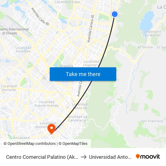 Centro Comercial Palatino (Ak 7 - Cl 138) (B) to Universidad Antonio Nariño map