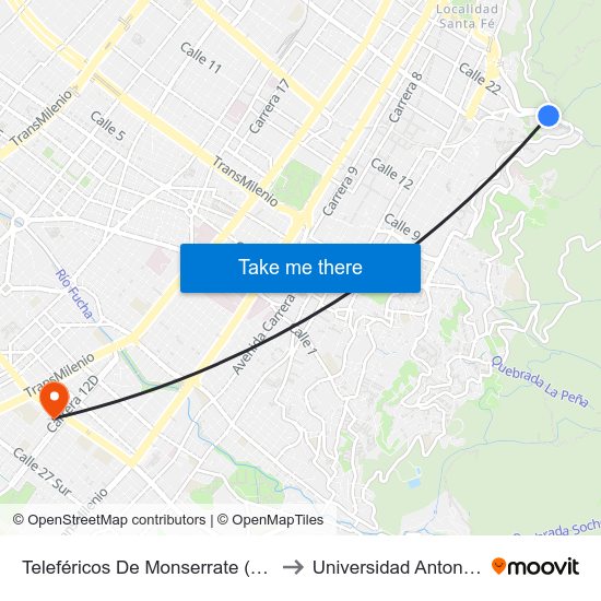 Teleféricos De Monserrate (Ac 20 - Kr 1) to Universidad Antonio Nariño map