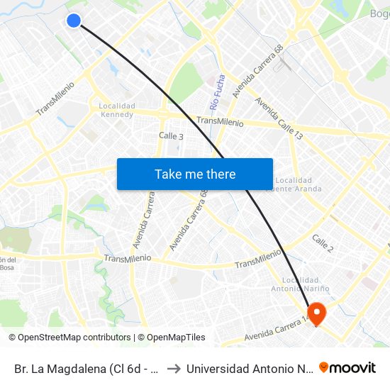 Br. La Magdalena (Cl 6d - Kr 94) to Universidad Antonio Nariño map