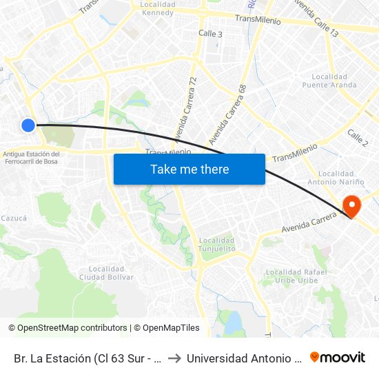 Br. La Estación (Cl 63 Sur - Kr 78c) to Universidad Antonio Nariño map