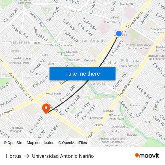 Hortua to Universidad Antonio Nariño map