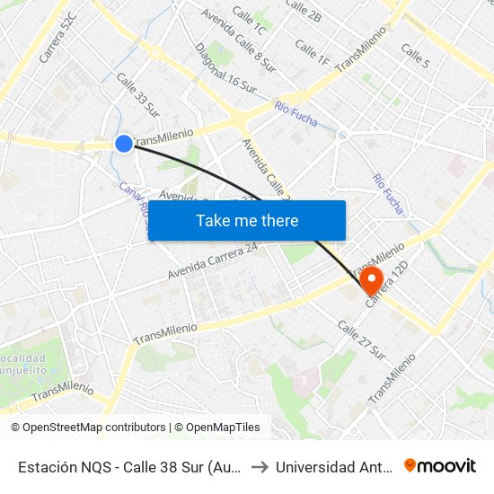Estación NQS - Calle 38 Sur (Auto Sur - Dg 38a Sur) to Universidad Antonio Nariño map