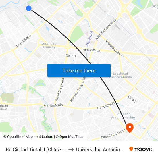 Br. Ciudad Tintal II (Cl 6c - Kr 94) to Universidad Antonio Nariño map