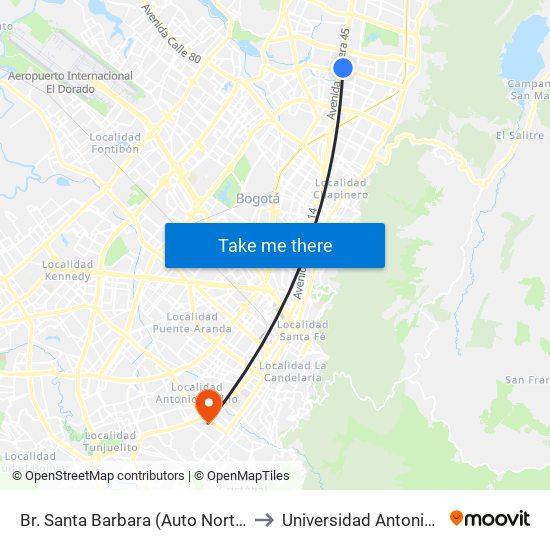Br. Santa Barbara (Auto Norte - Cl 116) to Universidad Antonio Nariño map