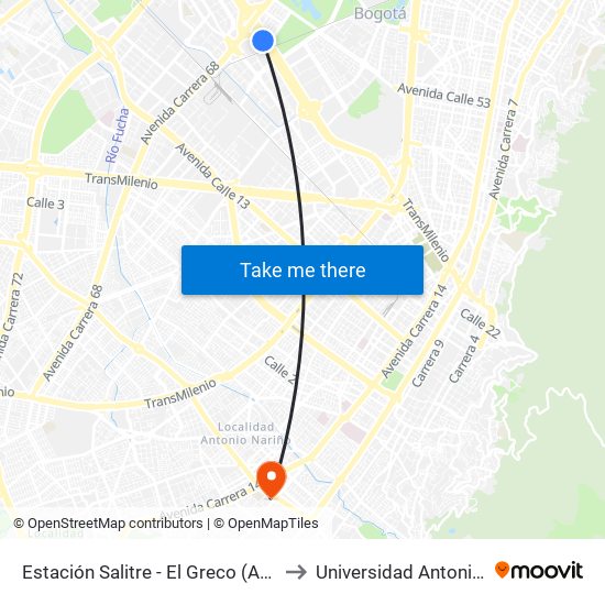 Estación Salitre - El Greco (Ac 26 - Kr 66) to Universidad Antonio Nariño map