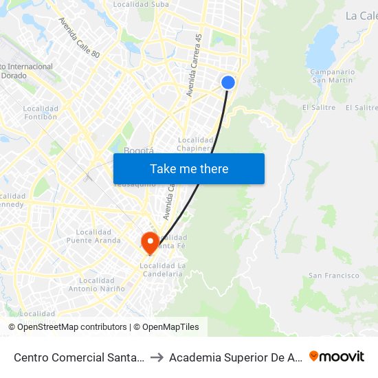 Centro Comercial Santa Ana (Ak 9 - Dg 108a) to Academia Superior De Artes De Bogota - Asab map