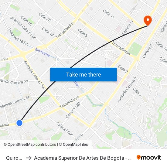 Quiroga to Academia Superior De Artes De Bogota - Asab map