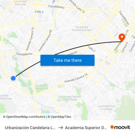 Urbanización Candelaria La Nueva (Kr 48g - Cl 59b Sur) to Academia Superior De Artes De Bogota - Asab map