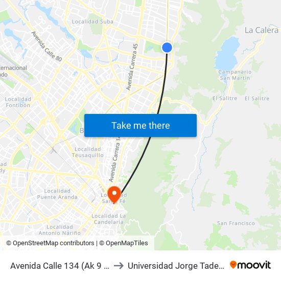 Avenida Calle 134 (Ak 9 - Ac 134) to Universidad Jorge Tadeo Lozano map