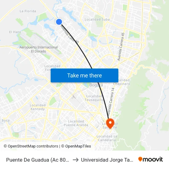 Puente De Guadua (Ac 80 - Kr 119) (A) to Universidad Jorge Tadeo Lozano map