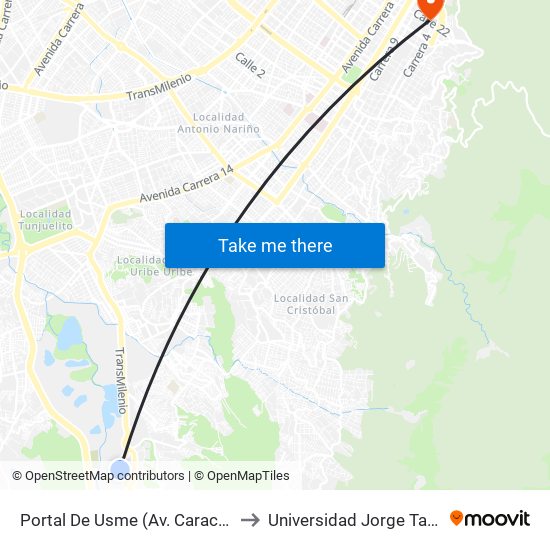 Portal De Usme (Av. Caracas - Cl 64 Sur) to Universidad Jorge Tadeo Lozano map