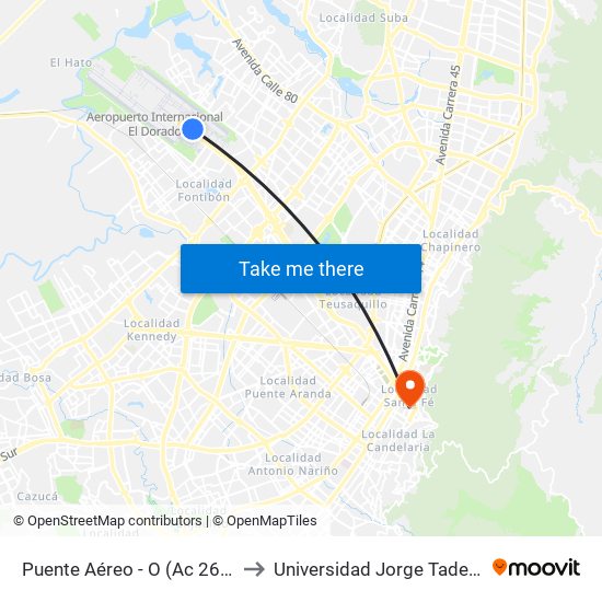 Puente Aéreo - O (Ac 26 - Kr 106) to Universidad Jorge Tadeo Lozano map