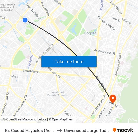 Br. Ciudad Hayuelos (Ac 22 - Kr 81) to Universidad Jorge Tadeo Lozano map