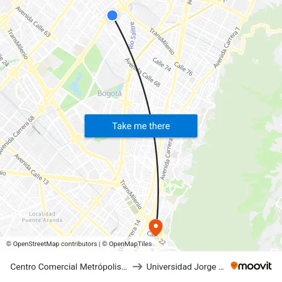 Centro Comercial Metrópolis (Ak 68 - Cl 75a) (C) to Universidad Jorge Tadeo Lozano map