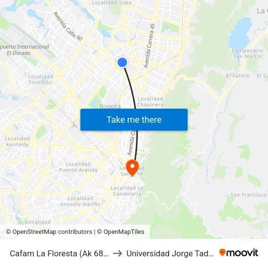 Cafam La Floresta (Ak 68 - Cl 90) (C) to Universidad Jorge Tadeo Lozano map