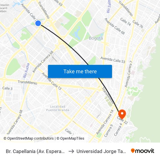 Br. Capellanía (Av. Esperanza - Kr 72b) to Universidad Jorge Tadeo Lozano map