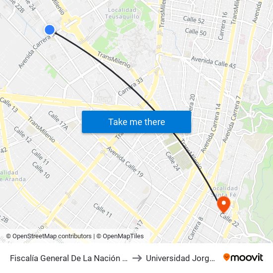 Fiscalía General De La Nación (Av. Esperanza - Ak 50) to Universidad Jorge Tadeo Lozano map