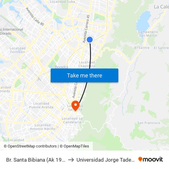 Br. Santa Bibiana (Ak 19 - Cl 100) to Universidad Jorge Tadeo Lozano map