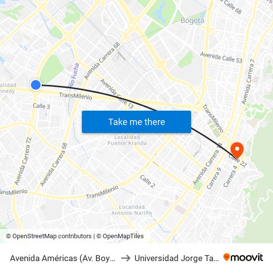 Avenida Américas (Av. Boyacá - Cl 6d) (A) to Universidad Jorge Tadeo Lozano map
