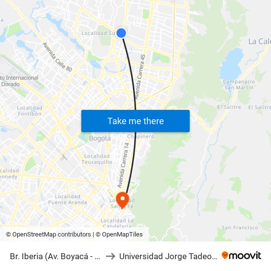 Br. Iberia (Av. Boyacá - Ac 138) to Universidad Jorge Tadeo Lozano map