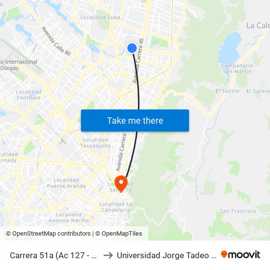 Carrera 51a (Ac 127 - Kr 51a) to Universidad Jorge Tadeo Lozano map