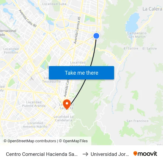 Centro Comercial Hacienda Santa Bárbara (Ak 7 - Cl 114) (B) to Universidad Jorge Tadeo Lozano map