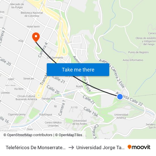 Teleféricos De Monserrate (Ac 20 - Kr 1) to Universidad Jorge Tadeo Lozano map