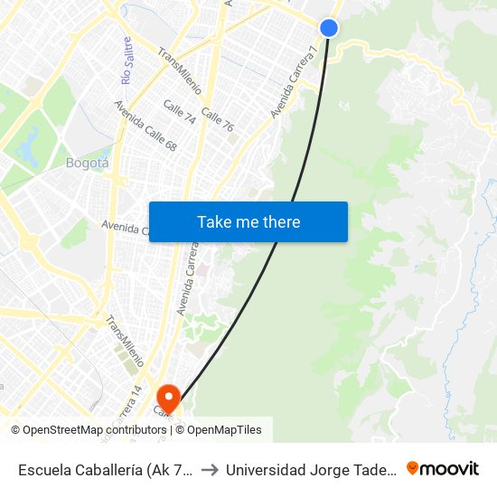 Escuela Caballería (Ak 7 - Cl 100) to Universidad Jorge Tadeo Lozano map