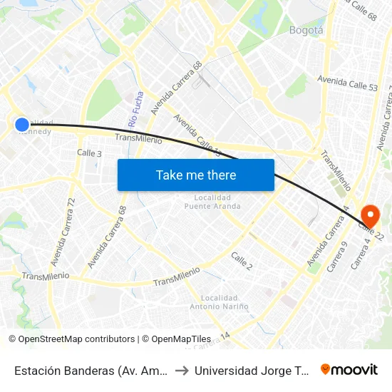 Estación Banderas (Av. Américas - Kr 79b) to Universidad Jorge Tadeo Lozano map