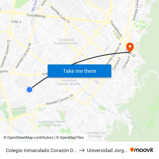 Colegio Inmaculado Corazón De María (Ac 44 Sur - Kr 29) to Universidad Jorge Tadeo Lozano map