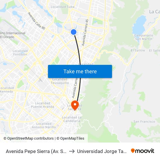 Avenida Pepe Sierra (Av. Suba - Cl 115) to Universidad Jorge Tadeo Lozano map