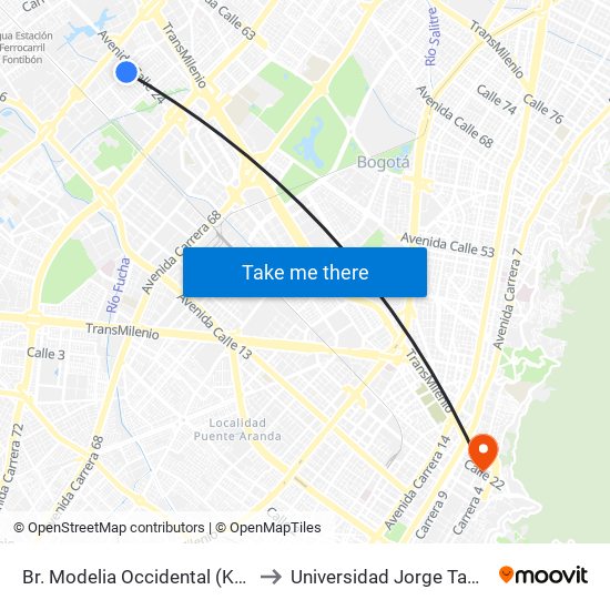 Br. Modelia Occidental (Kr 82 - Cl 23f) to Universidad Jorge Tadeo Lozano map