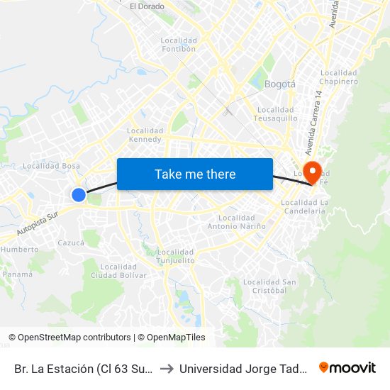 Br. La Estación (Cl 63 Sur - Kr 78c) to Universidad Jorge Tadeo Lozano map