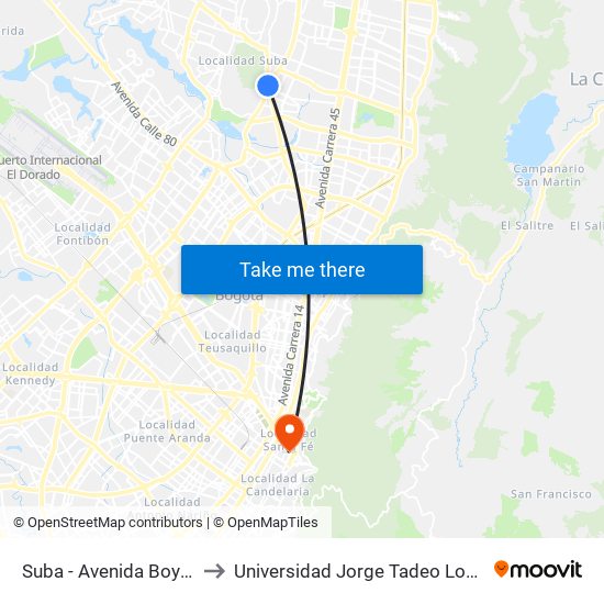 Suba - Avenida Boyacá to Universidad Jorge Tadeo Lozano map