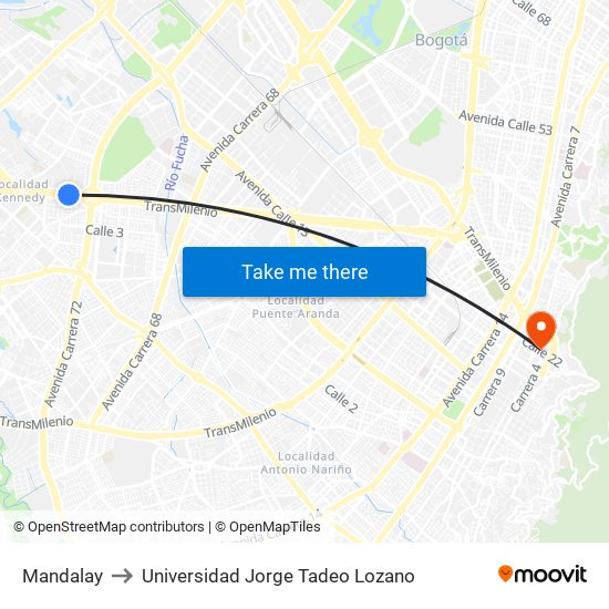 Mandalay to Universidad Jorge Tadeo Lozano map