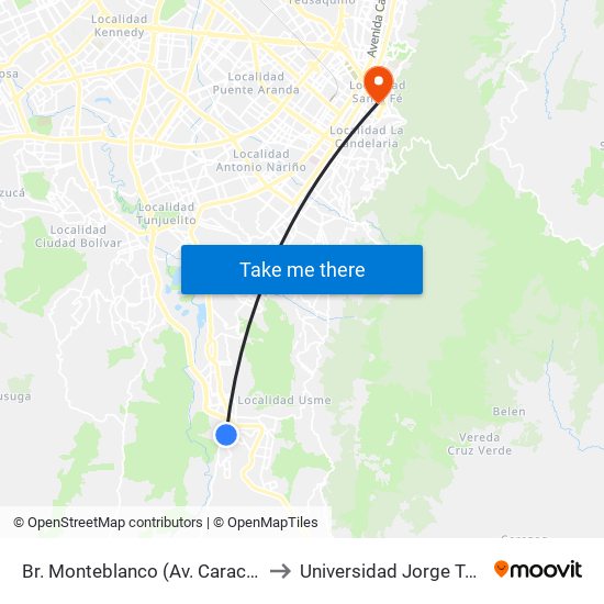 Br. Monteblanco (Av. Caracas - Cl 93b Sur) to Universidad Jorge Tadeo Lozano map