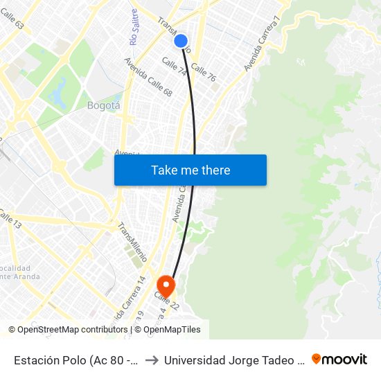 Estación Polo (Ac 80 - Kr 27) to Universidad Jorge Tadeo Lozano map