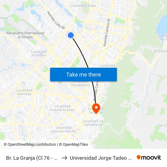 Br. La Granja (Cl 76 - Kr 77) to Universidad Jorge Tadeo Lozano map