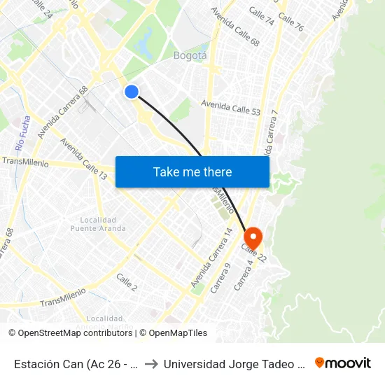 Estación Can (Ac 26 - Kr 59) to Universidad Jorge Tadeo Lozano map