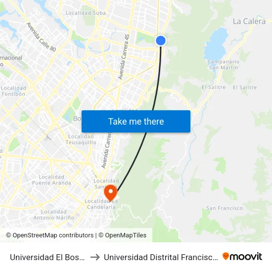 Universidad El Bosque (Kr 7 Bis - Cl 131) to Universidad Distrital Francisco José De Caldas - Sede Vivero map